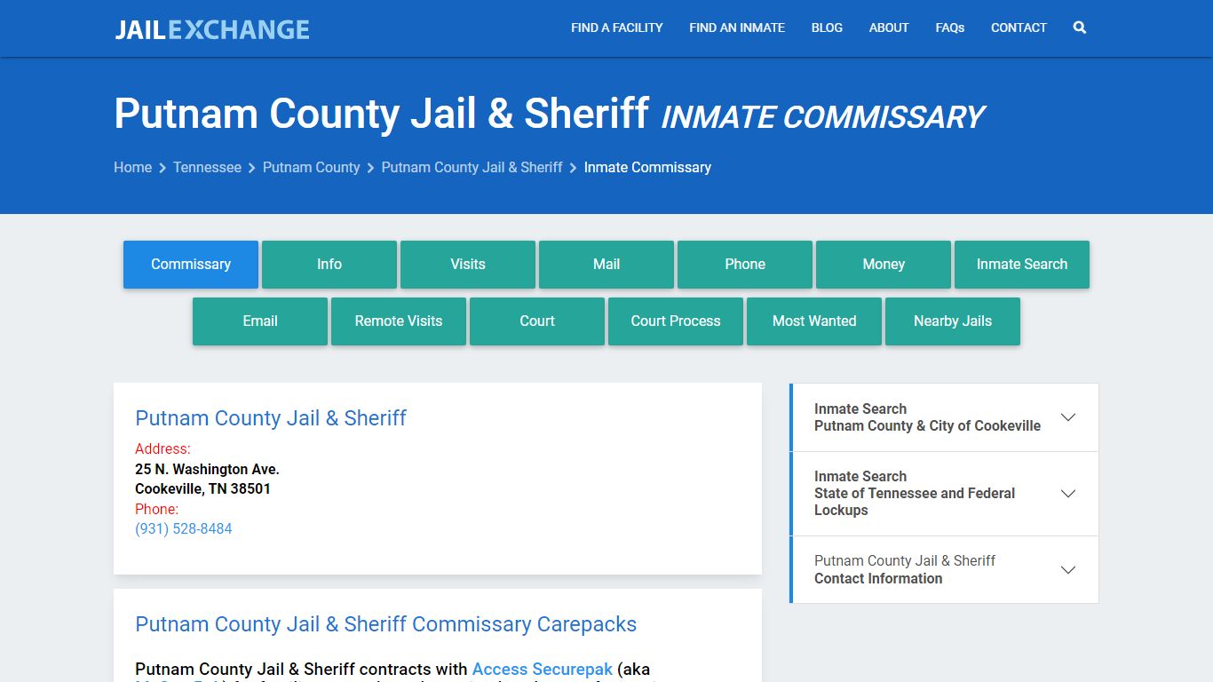 Inmate Commissary, Care Packs - Putnam County Jail & Sheriff, TN