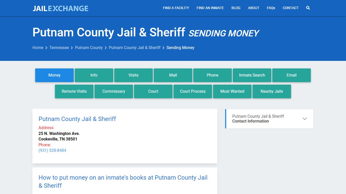Send Money to Inmate - Putnam County Jail & Sheriff, TN