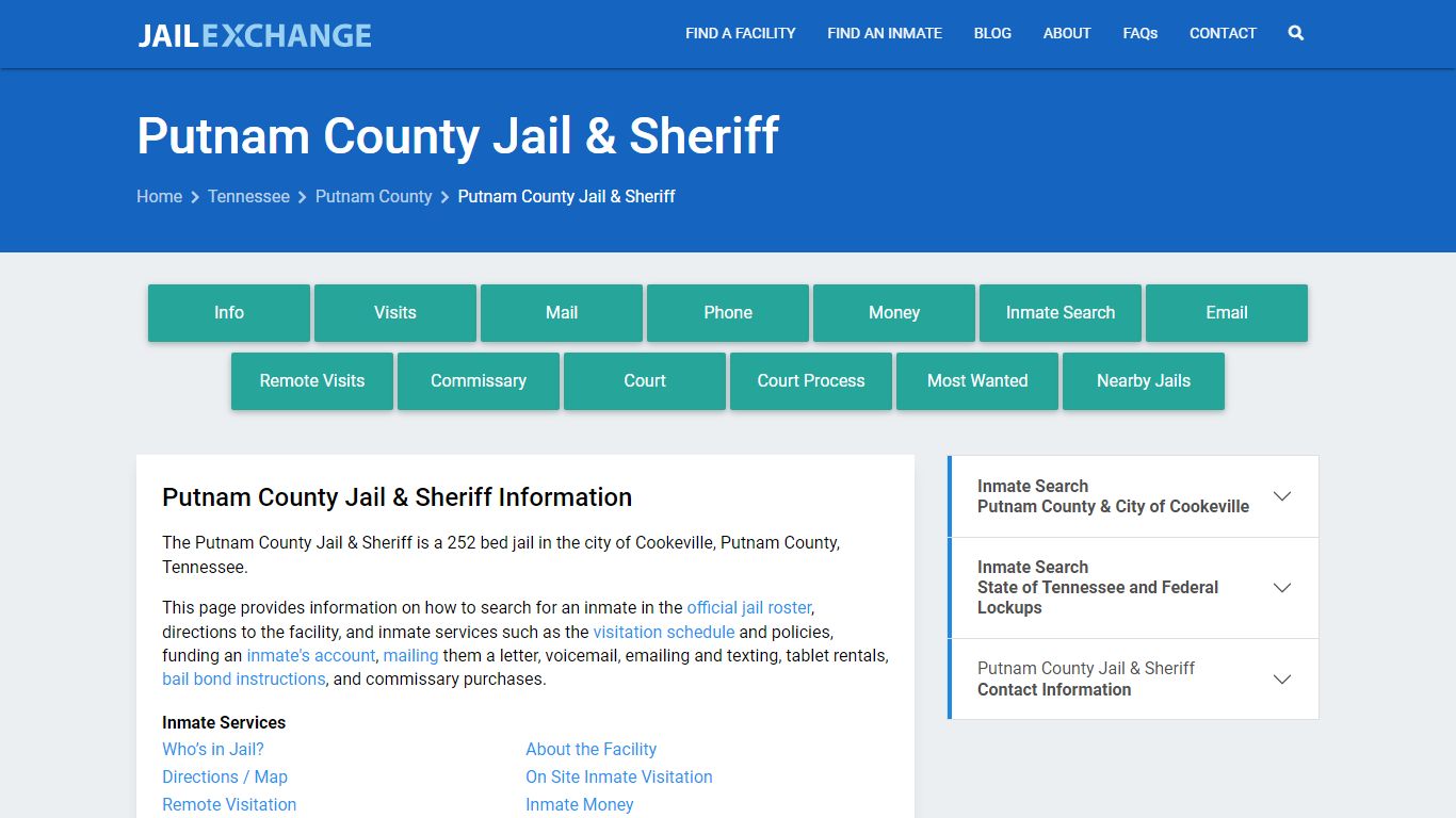 Putnam County Jail & Sheriff, TN Inmate Search, Information